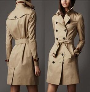 Classic Women Fashion Angleterre Trench Long Style Coattop Quality Brand Designer Double Breasted Real Leather Belt Trench B0168120118
