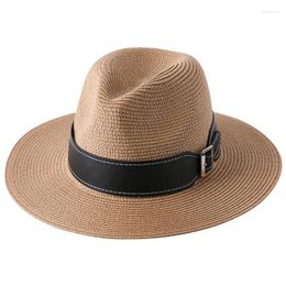 Clásico Mujeres Hombres Verano Toquilla Paja Sombrero para el sol para dama elegante Ala ancha Homburg Fedora Sunbonnet Beach Sunhat Panamá Cap Sombreros Delm22