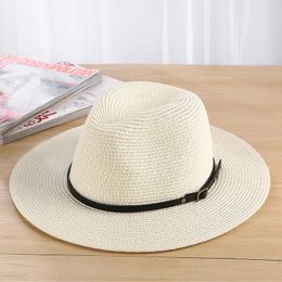 Mujeres clásicas Hombres Summer Toquilla Straw Sol Sombrero para elegante dama ancha Brim Homburg Fedora Sunbonnet Beach Sunhat Panamá Cap 240521