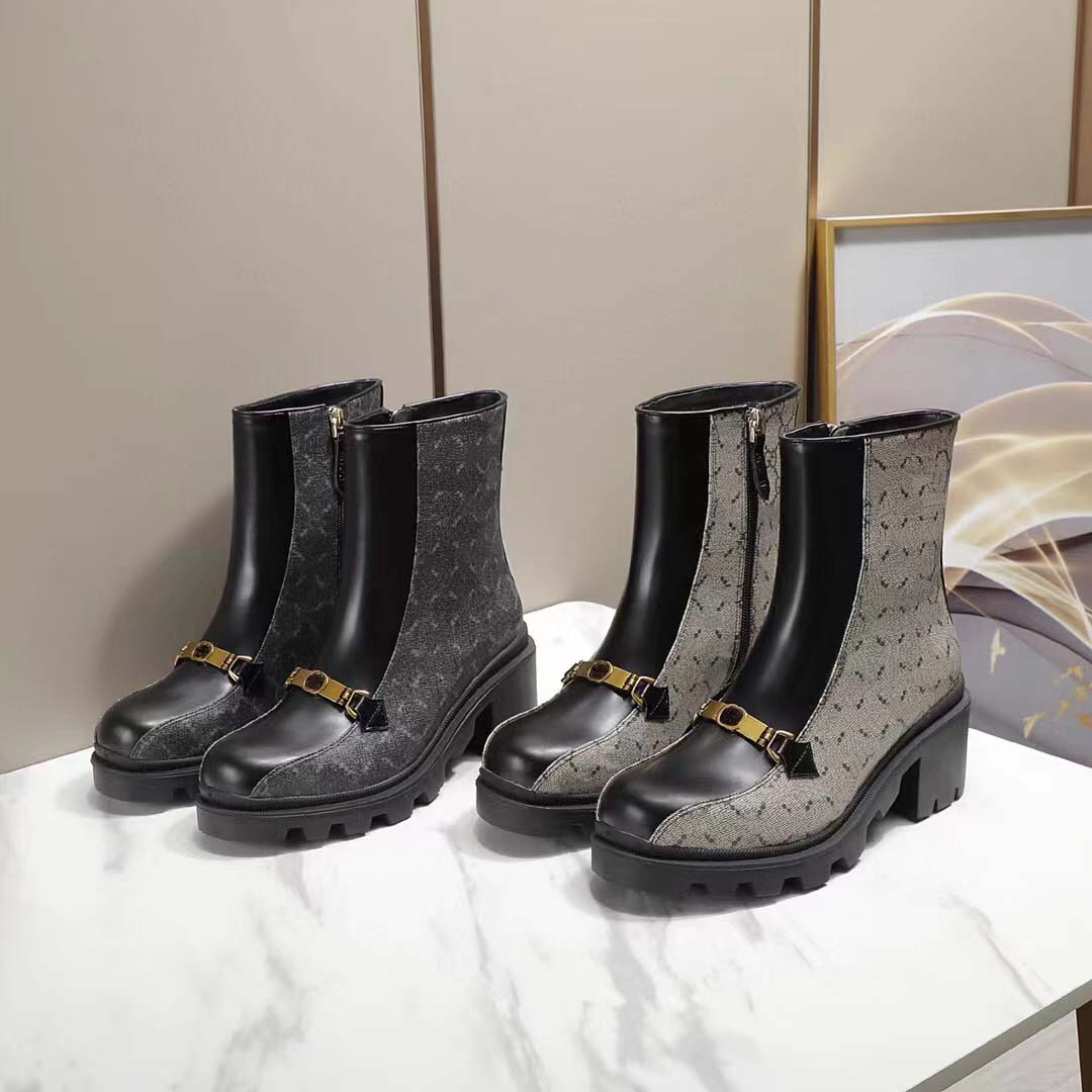 Klasik kadınlar kalın taban martin botları moda metal toka gündelik kısa botlar açık çöl botları sonbahar ve kış dantelli ayakkabılar 35-43 yarda 6cm topuk yüksekliği