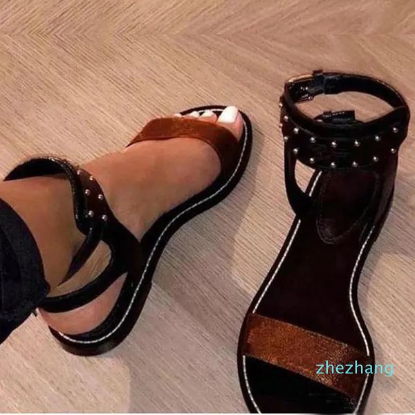 Classique Femmes Sandales Mode d'été Sexy Bottines Hautes Hommes Lettre Gladiateur Casual Designer Plat Femme Chaussures Dames Plage Mocassins Romains Grande taille 35-42