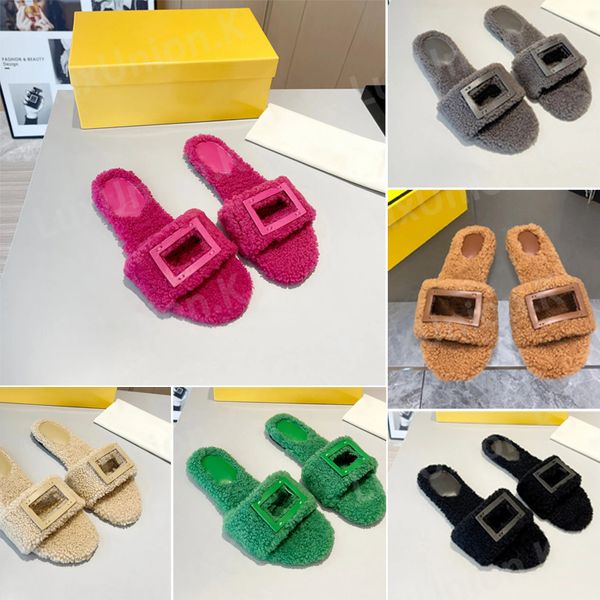 Zapatillas clásicas para mujer Zapatos de diseñador Lana Invierno Furia esponjosa Sandalias con letras cálidas Zapatillas cómodas y esponjosas para niña Zapatillas en espiga 35-41