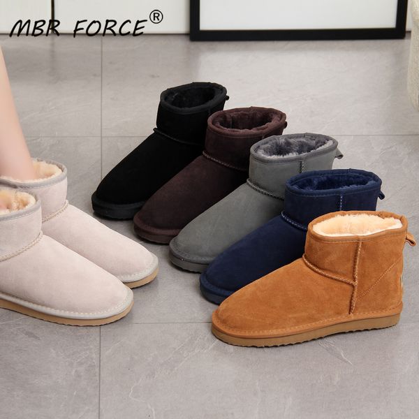 Botas de nieve clásicas para mujer, botines de piel de vaca auténtica, botas cálidas de invierno para mujer, zapatos informales de piel de talla grande para mujer