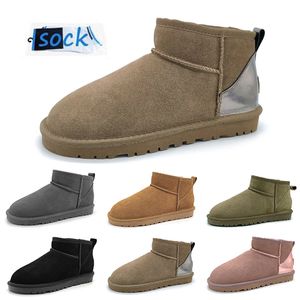 Botas de nieve clásicas para mujer Mini bota de plataforma para hombre para mujer Castaño Arena Negro Verde azulado Rosa Slip-on Ante Invierno Mantener botines cálidos Zapatos de piel de oveja Botines