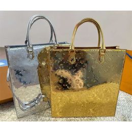 Bolso de mano clásico para mujer, bolsos de diseñador, mensajero láser, bolso bandolera con flor antigua plateada, bolsas de compras de alta capacidad