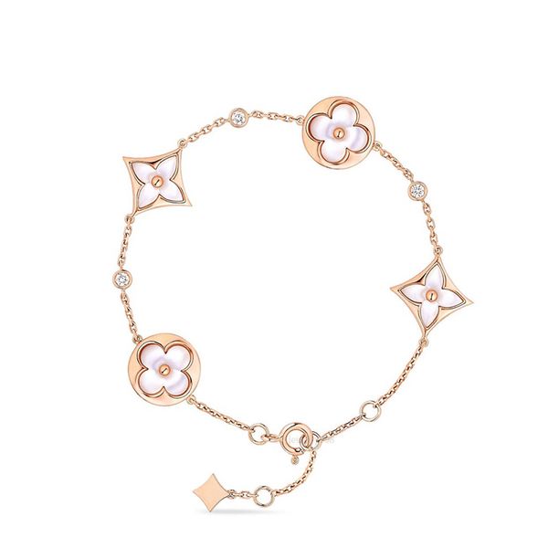 Bracelet pour femmes classiques Designer rose rose plaqué incrusté Crystal Mother of Pearl Monogram Flower Charm Bracelets Fine personnalisez Luxe Bijoux Femme Femme Gif