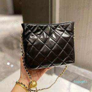 Mini bolso acolchado de piel de becerro clásico para mujer, negro, blanco, rosa, oro, bola aplastada, hardware de metal, cadena de Matelasse, correa de hombro ajustable, bolso de 19CM