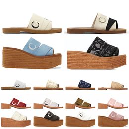 Classique Femmes Designer Sandales Espadrille Plateforme Pantoufles Woody Mules Talon Compensé Toile Dentelle Diapositives Bout Carré Mode Mode Dame Slider Appartements Sandale 35-42