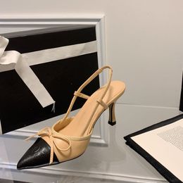 Sandalias clásicas para mujer Diseñador Resbalón en tacones de aguja 7 cm Slingbacks Zapato de vestir Punta puntiaguda con zapato de boda Bowknot Zapato de ocio elegante para fiesta