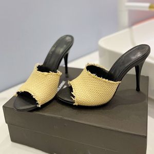 klassieke damessandalen naaldhakken 10cm denim gevlochten slip-on sandalen vismond geklede schoenen voor feest bruiloft schoen luxe groot formaat met stofzak strandschoen