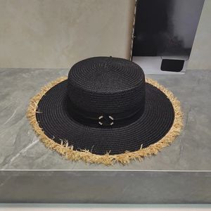 Klassieke dames strohoedontwerpster emmer hoed brede riem strand hoed ontwerpers vrouwen zon casquette zomervang hoeden mode zwart witte stijl