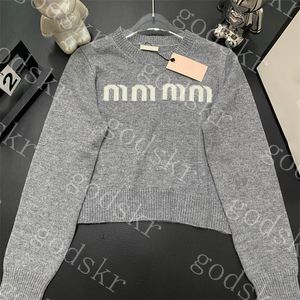 Suéter clásico para mujer Logotipo de letras Camisas de punto Suéteres grises Camiseta recortada Tops Ropa de mujer