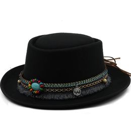 Klassieke wol zacht vilt varkenspaart hoed Fedora voor mannen vrouwen herfst winter wollen hoed gebogen rand hoed 240401