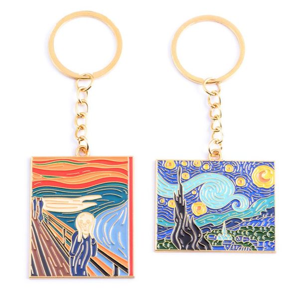 Masterpiesse mondial classique Van Gogh The Starry Night Munch the Scream Huile Painting Style Emalie Alloy Keychain Key Chain Keyring6006138