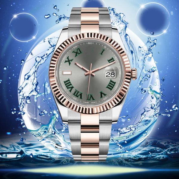 montre lumineuse montres automatiques vente liquidation prime automatique mode dame montre 41/36mm boucle pliante cristal saphir cadran rose montres rlx en acier inoxydable