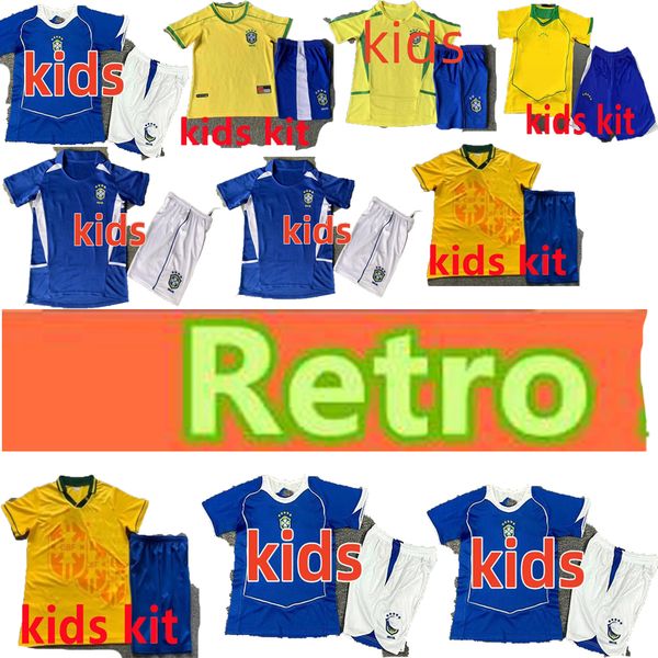 Kit classique des enfants jaunes 1994 1998 2002 2004 Jersey de football rétro Brazll Ronaldo Romario Kaka Ronaldinho Rivaldo Maillot de Futol Brazii Brésilien de football brésilien