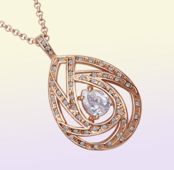 Classique 18K plaqué or Rose véritable autriche cristal pendentif colliers boucle d'oreille mode femmes bijoux Sets1095973