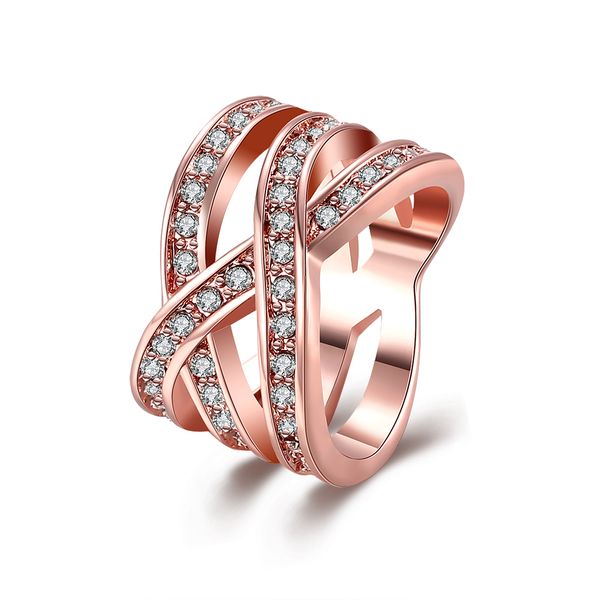 Clásico 18 K chapado en oro rosa mujeres elegantes anillos de boda grandes cristal austriaco genuino joyería de moda para mujeres