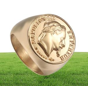 Klassiek 316L roestvrijstalen gouden ring van Napoleon voor mannen Punk Style Viking Leader Ring Titanium Steel Fashion Ring25881015753