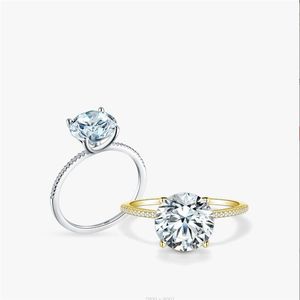 Klassieke 4-klauw trouwringen Eenvoudige mode-sieraden Puur 100% 925 sterling zilver Ronde geslepen Moissanite CZ diamant Edelstenen Eeuwigheid Dames Verlovingsbandring