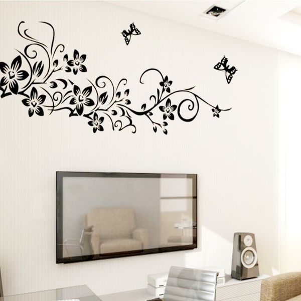 Classique noir fleur vigne décoration de la maison sticker mural 954 décoratif amovible sticker mural TV papier peint 210420