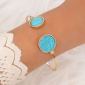 Bracelets d'ouverture en pierre bleue classique pour femmes breloques couleur or alliage métal bracelet bijoux cadeau de Festival