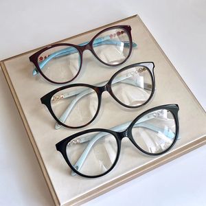 Classique bleu 2134f eleglant femmes lunettes cadre rond cateye 52-17-140 diamant artificiel décoration temple pour lunettes de prescription étui complet