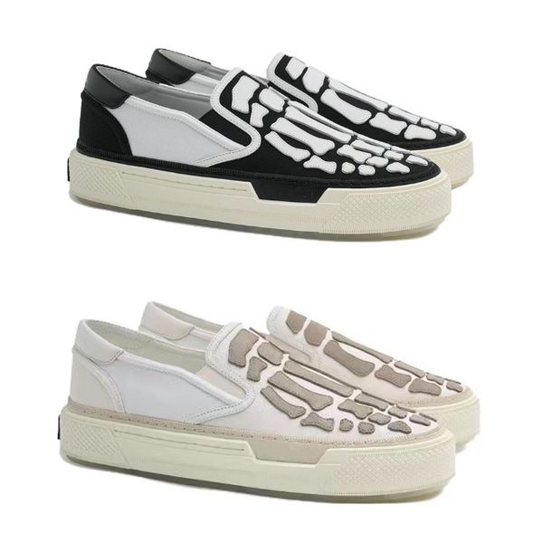 Zapatos de huesos clásicos Blancos Blancos Un dedo redondo Zapatos de lujo Hombres con cajas de diseño Slip-On Casual Shops Board Women Lightweight Chaussure