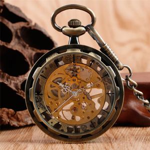 Montre de poche mécanique classique en Bronze noir, à remontage manuel, pour hommes et femmes, pendentif, horloge Antique avec chaîne FOB, cadeau, montre de poche232m