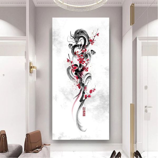 Art mural chinois classique Plum Blossom Bamboo Goldfish Hd Toivas Encre Paindre des affiches Prints de chambre à coucher pour la maison Décoration du salon