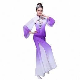 Costume de danse classique Femme élégante chinoise Fan Dance National Costume Vintage Umbrella Yangko Vêtements pour les spectacles sur scène 34gM #