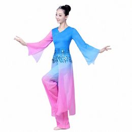 Danse classique féminine fluide style chinois Hanfu fan dance parapluie danse Yangko dr performance f76w #