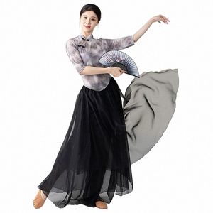 Vêtements de danse classique Femmes Vêtements de gaze élégants Costume de formation Chegsam Top Ensemble de performance de danse moderne chinoise P76l #