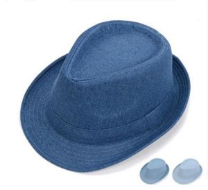 Klassieke Denim Jazz Fedora Hoed Voor Mannen Steampunk Formele Gentleman Jazz Fedora Hoeden Outdoor Gierig Rand Cowboy Caps9566777