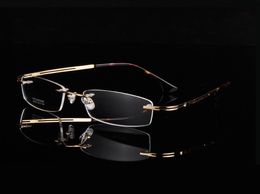 Klassiek ontworpen A gouden randloze bril Ultralight 9039 Memory PureTitanium Business randloze heren groot vierkant montuur prescriptio3549818