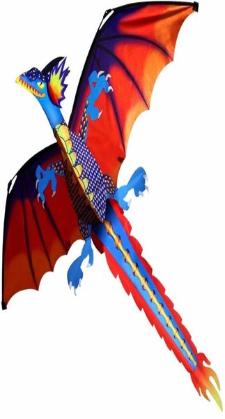 Cometa Dragón clásica de 140 cm x 120 cm con cola y mango de una sola línea, buen vuelo a gran altitud 5801364
