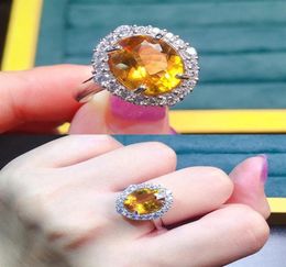 Classique élégant ovale jaune cristal citrine pierres précieuses diamants anneaux pour femmes 18 carats or blanc rempli argent S925 bijoux bandes3335758