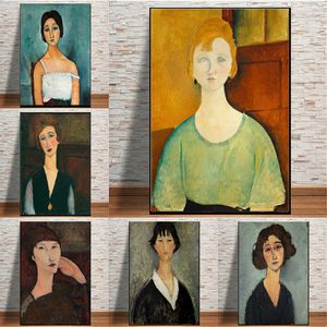 Classical Famous Art Poster Amedeo Modigliani Canvas schilderen Vintage Woman Wall Art Foto voor woonkamer Cuadros Decoratie