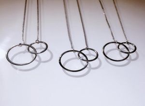 Klassieke Infinity Double Circle Pendant sieraden Soild 100 925 Sterling Silver Eternity Party Clavicak Chain ketting voor vrouwen G8105349