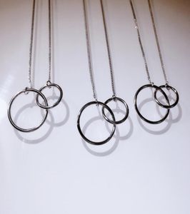 Jewelry pendentif à double cercle Infinity Double Circle 100 925 Collier de chaîne de la clavicule de la fête de l'éternité en argent sterling pour les femmes G9270154