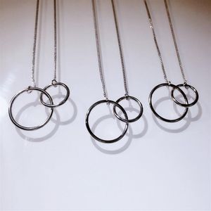 Klassieke Infinity Dubbele Cirkel Hanger Sieraden Soild 100% 925 Sterling Zilver Eternity Party Sleutelbeen Ketting Voor Vrouwen G241n