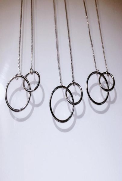 Jewelry pendentif à double cercle Infinity Double Circle 100 925 Collier de chaîne de la clavicule de la fête de l'éternité en argent sterling pour les femmes G336107