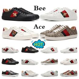 Clásico Italia Designe Ace Shoes Sneakes Bee Snake Emboideed Negro para hombre para mujer Tige Intelocking Zapato blanco Caminando Casual Outdoos Spots Platfom