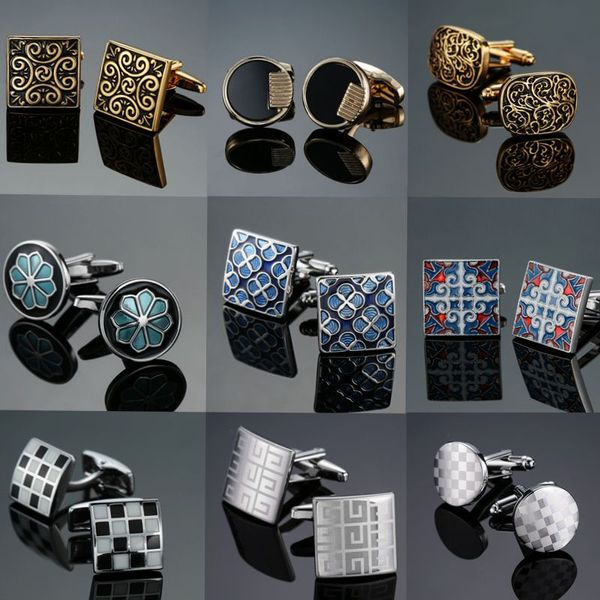 Mode classique hommes cuivre boutons de manchette français laiton boutons de manchette or argent bleu émail rond carré costume d'affaires mariage luxe Designer bijoux accessoires cadeau