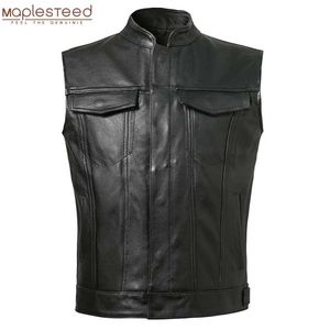 Veste en cuir de motard de moto classique hommes vestes sans manches en cuir véritable 100% véritable peau de vache / peau de mouton taille asiatique S-6XL M232 211111