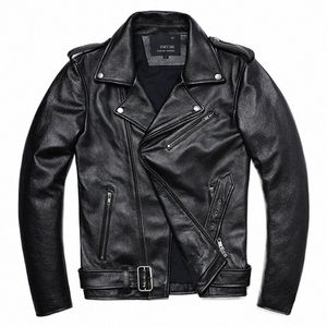 Vestes de moto classiques Veste en cuir pour hommes 100% peau de vache naturelle Veste de moto épaisse Vêtements de motard d'hiver Manteaux minces M192 A6Lh #