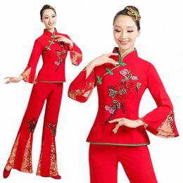 Classique Natial Yangko Dance Wear Élégant Folk Square Dance Hanfu Vêtements Rouge Vert Traditial Folk Dance Performance Costume M2bo #