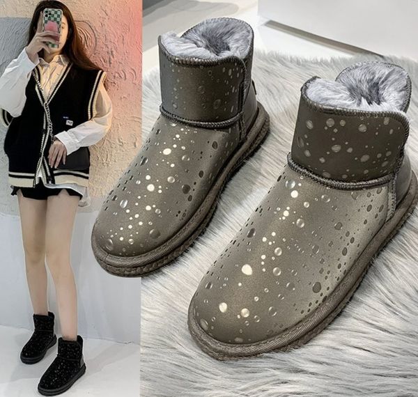 Bottes de neige courtes classiques Miniwomen garder au chaud botte femmes bottes décontractées en peluche chaussures en daim en peau de mouton gris châtaigne