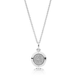 Klassieke zilveren Signature Pendant Necklace Originele doos voor CZ Diamond Disc 925 Sterling Silver Chain Kettingen Women Mens Jewelry4002402