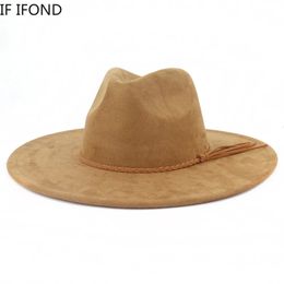 Klassiek suede 95 cm brede runderfedora hoed voor vrouwen mannen kerk jazzhoeden bruiloft decoreren formele kleding cap 240410